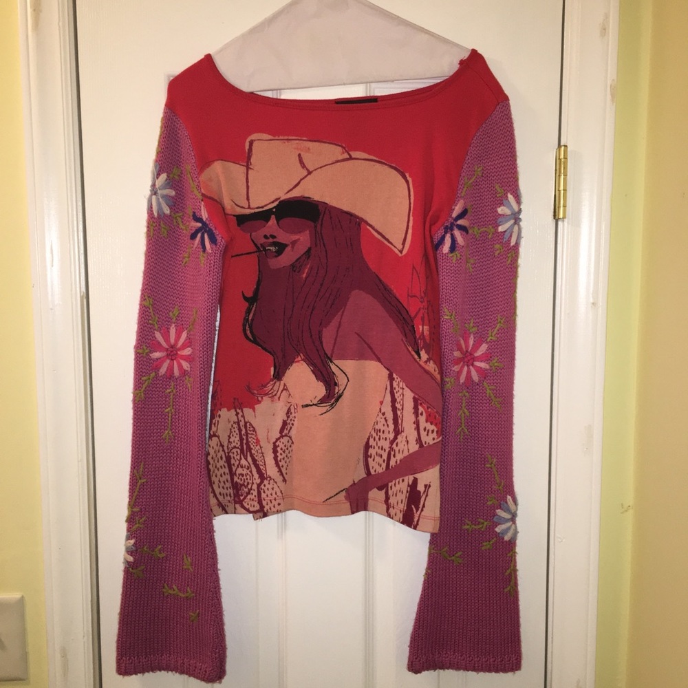 Great Custo Barcelona shirt with knit sleeves Sz S